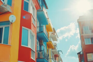 A colorful building with intricate balconies and multiple levels of balconies, suitable for architecture or design inspiration