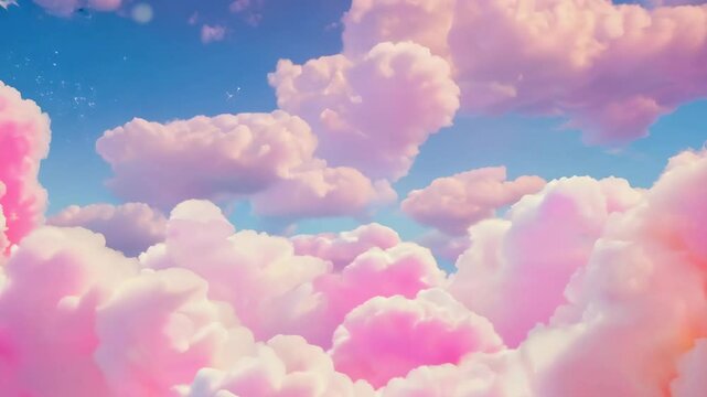 Soft pink and white clouds in a dreamy sky.