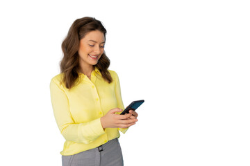 Fototapeta premium Businesswoman multitasking with her smartphone in hand