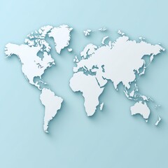 Obraz premium A minimalist world map illustration in white against a light blue background.