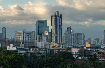 Obraz premium Beautiful view of Modern high-rise buildings in the evening time. Good time for waiting the sunset last light of the day, Nice city view, Selective Focus.