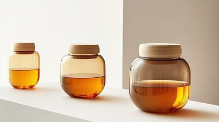 Elegant Glass Jars with Wooden Lids on Display