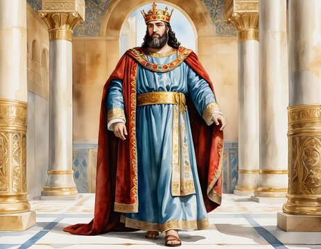 Watercolour illustration of Herod I or Herod the Great. ancient israel history architecture archeology tourism fortress herod old landmark travel historic stone wall ruin desert roman