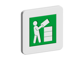 整理整頓 荷物 書類 段ボールを整理する人物の安全マークの3Dイラスト ピクトグラム