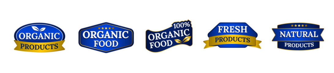 Blue and eco friendly food badge with a nature inspired logo, ideal for branding fresh, healthy, and organic products with a simple, rustic touch.