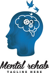 Mental rehab logo design with vector head for phycology brain therapy