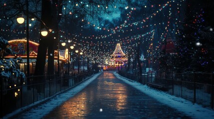 The road to the amusement park, beautiful lights.