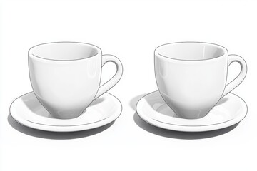 Obraz premium Simple White Coffee Cups on Saucers White Background