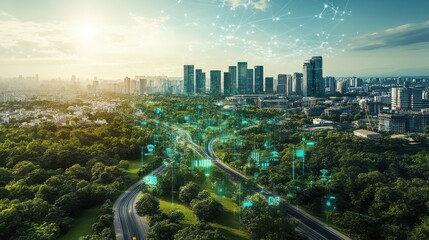 Sprawling green community with Digital smart city infrastructure and rapid data network.