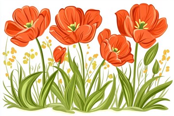 Obraz premium Vibrant Red Tulips in Bloom on White Background White Background