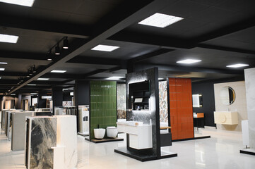 Hardware store. Furniture and accessories for the bathroom. Shower cabins, bedside tables, mirrors,...