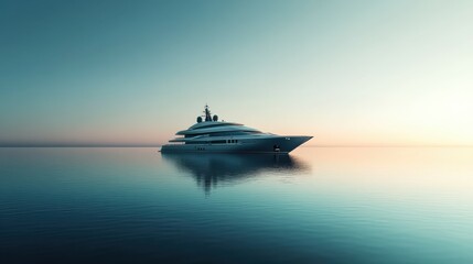 Super yacht cruising on horizon. Clear skies. Calm water.
