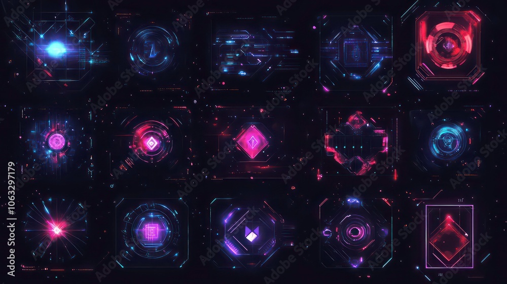 Poster Set of Blockchain technologies. Website template for generative AI. Blockchain technology set of technologies.