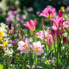 Obraz premium Spring blooming flowers in a vibrant garden