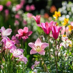 Obraz premium Spring blooming flowers in a vibrant garden