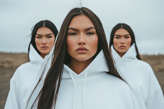 female models wearing white hoodies