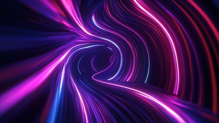 Obraz premium Wavy neon line moves endlessly inside the dark tunnel. Seamless animated background.