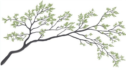 Fototapeta premium Moringa Tree Branch with Green Leaves Illustration White Background