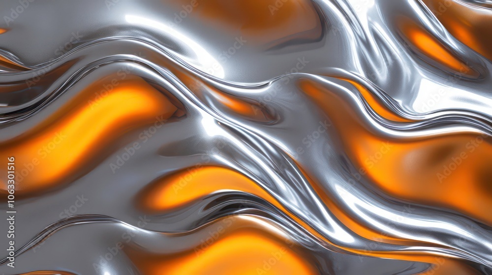 Aufkleber A smooth, flowing surface with metallic silver and gold tones creating a dynamic visual effect.