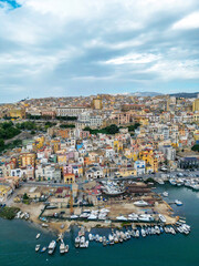 Fototapeta premium Aerial View of Sciacca and its Vibrant Fisherman's Harbor, Sicily