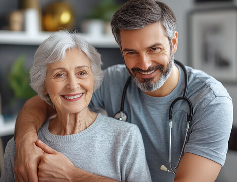 Ejercicio fisico y salud. Medico o fisioterapeuta realizando ejercicios con mujer anciana en la consulta de la clinica.Fisioterapia y rehabilitaci&oacute;n para personas mayores.