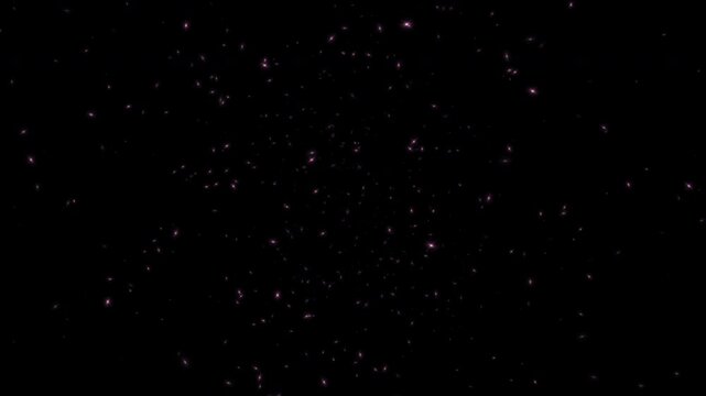 Abstract animation loop glow pink stars particles flow on black background. 4K 3D seamless looping pink stars particles dust fly in the air. 