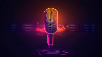 A stylized microphone with sound waves, representing audio recording or broadcasting.