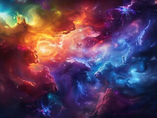Mystical and vivid cosmic scene with nebula-like forms and stars.