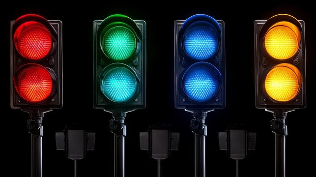 Colorful Traffic Lights Displaying Different Signals