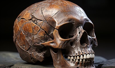 Human Skull Resting on Rock