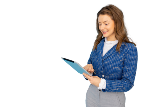 Confident businesswoman analyzing data on her tablet - Powered by Adobe