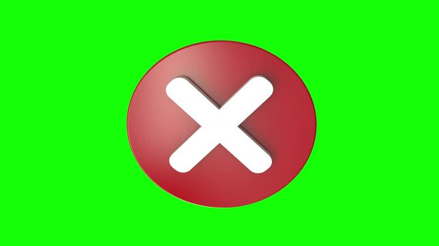 red CrossMark close icon 3d animation render with alpha channel transparent background