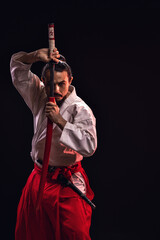 portrait of a brazilian man with samurai costume