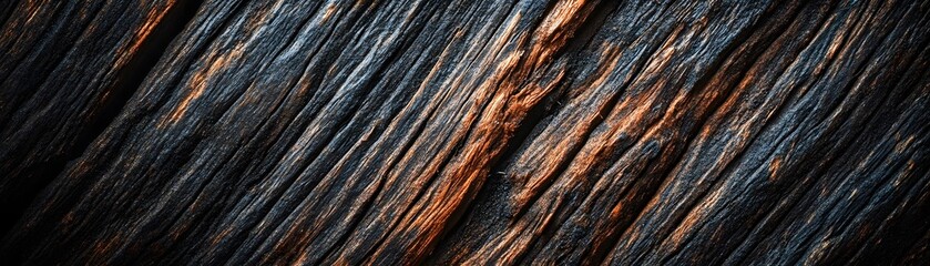 Close-Up of Dark, Burned, and Weathered Wooden Planks