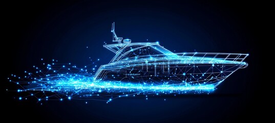 Futuristic Yacht Depicted As Wireframe Technology And Innovation In The Nautical Industry