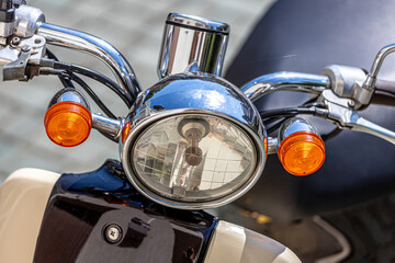 Retro scooter with speedometer on a trip. Scooter trip in Italy.