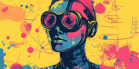 Colorful Pop Art Robot Reasoning Through Complex Math Concepts, Ideal for Education and AI Content