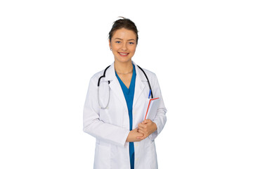 Fototapeta premium Young female doctor confidently addressing patient concerns