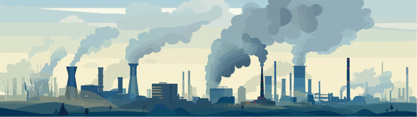 Flat illustration on the topic of air pollution. Environmental pollution.