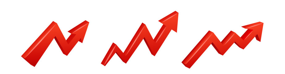 Red progress info graphic icon. Statistic growing sing. Economic red arrow symbol.