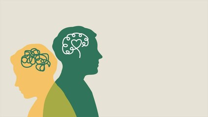 Metaphor bipolar disorder mind mental. Double face. Split personality. Concept mood disorder. 2 Head silhouette.Psychology. Mental health. Dual personality concept. Tangle and untangle