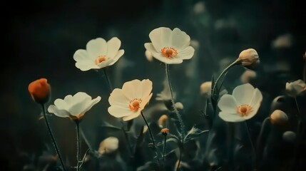 wild flowers blooming in the faint light of night