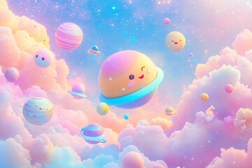 3d Pastel-colored illustration of outer space