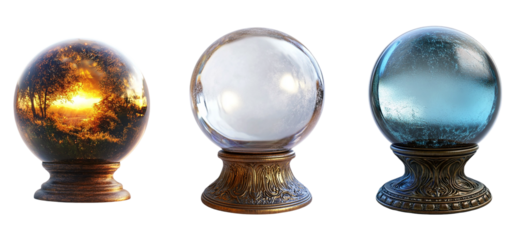 Set of glass crystal balls with Stand isolated on transparent or white background
