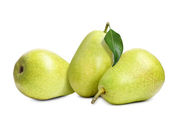 Fresh ripe green pears on white background
