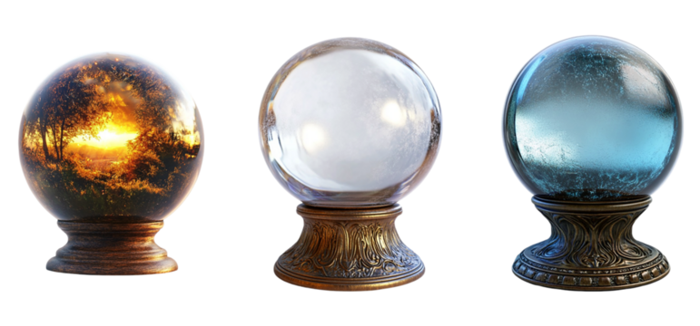 Set of glass crystal balls with Stand isolated on transparent or white background