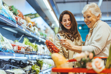 Joyful Grocery Shopping Experience With Grandmother and Granddaughter