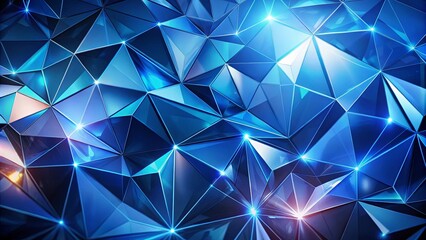 Abstract Geometric Composition of Interlocking Triangles with a Reflective Blue Surface and Glowing Points of Light