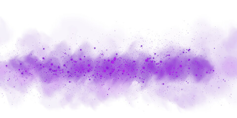 Fantastic purple smoke background. Magic purple smoke with glitter and small particles of twinkling stars. Fog with luminous particles. Purple vapor with stardust. Morning fog over land or water surfa