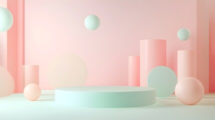 Soft Pastel Gradient with Floating Geometric Shapes for Cosmetic or Accessory Product Presentation